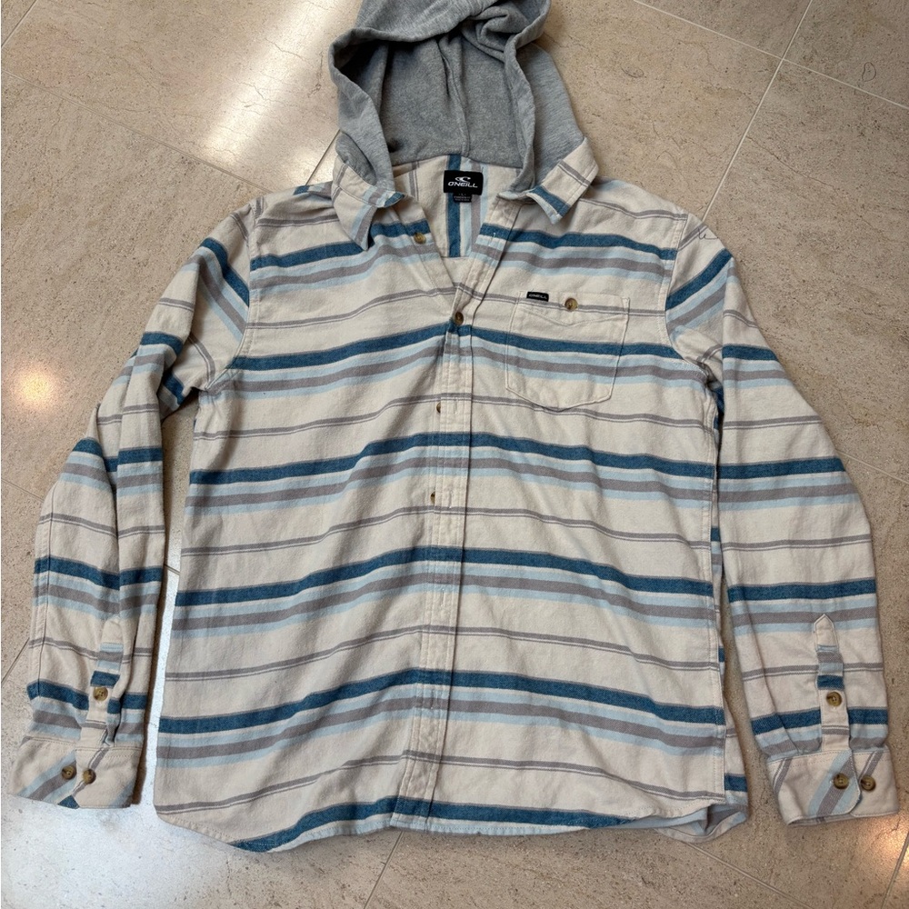 O’Neill Striped Flannel Hoodie Shirt - Size L